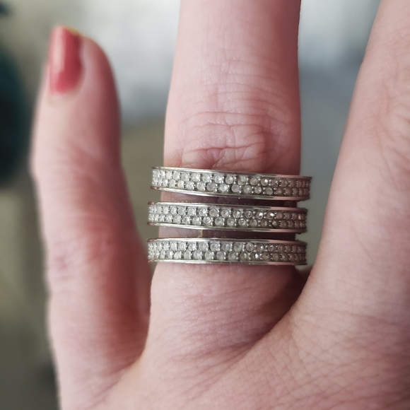 Michael Kors Tri Stack Open Pave Bar Ring size 8 - Picture 2 of 2